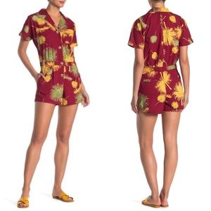 FREE PEOPLE Romper Shorts Red Tropical Malibu